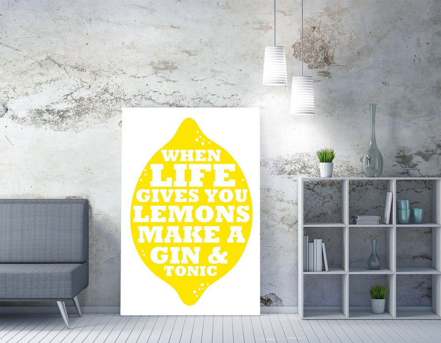 "LIFE LEMONS GIN & TONIC" FUNNY QUOTE KITCHEN -CANVAS WALL ART PICTURE PRINT