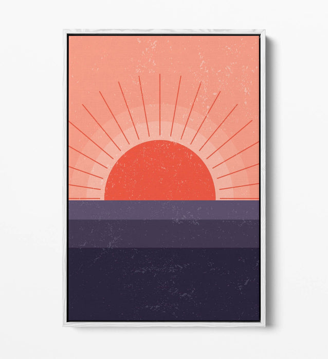 Canvas Wall Art Print - Minimalist Pink Sunset & Blue Sea Float Effect, Ready To Hang