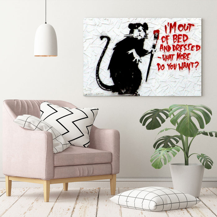 BANKSY CANVAS STREET WALL ART PRINT ARTWORK - I'M OUT OF BED