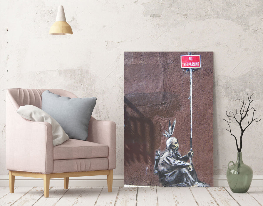 BANKSY STYLE - NO TRESPASSING -  CANVAS STREET WALL ART PRINT ARTWORK