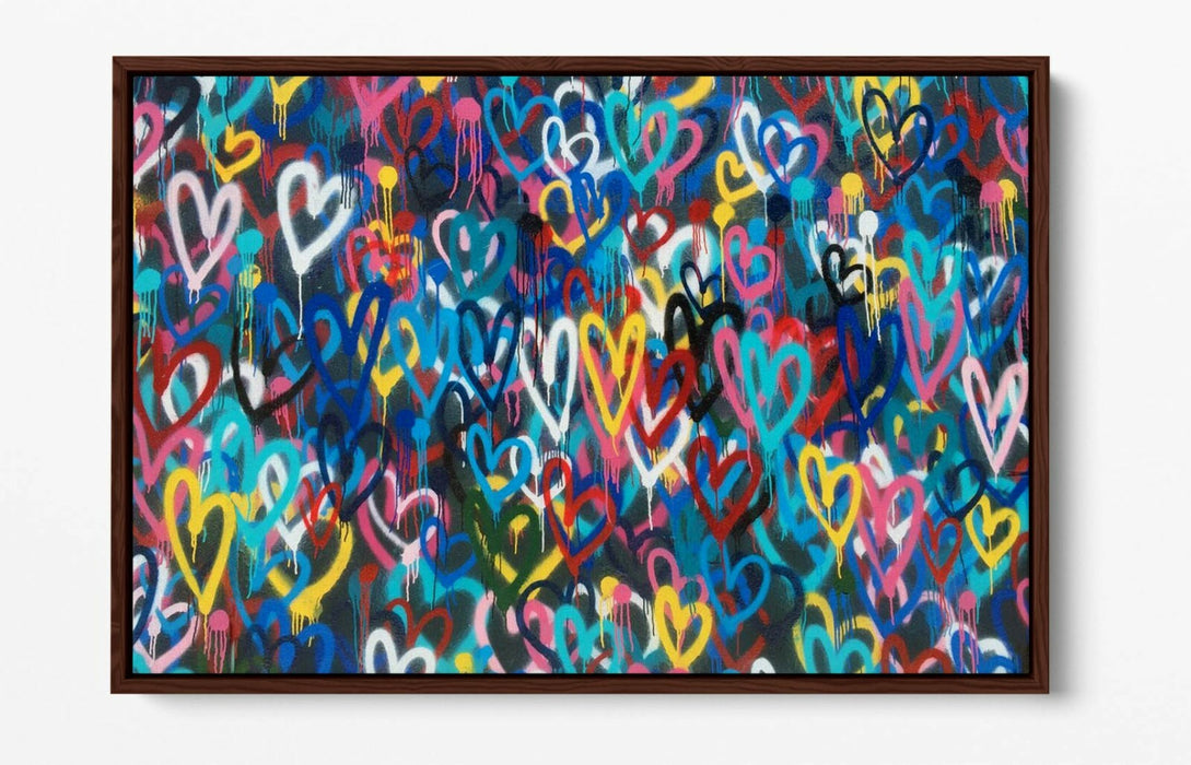 BANKSY LOVE WALL -FLOAT EFFECT CANVAS WALL ART PIC PRINT- RAINBOW MULTI COLOUR
