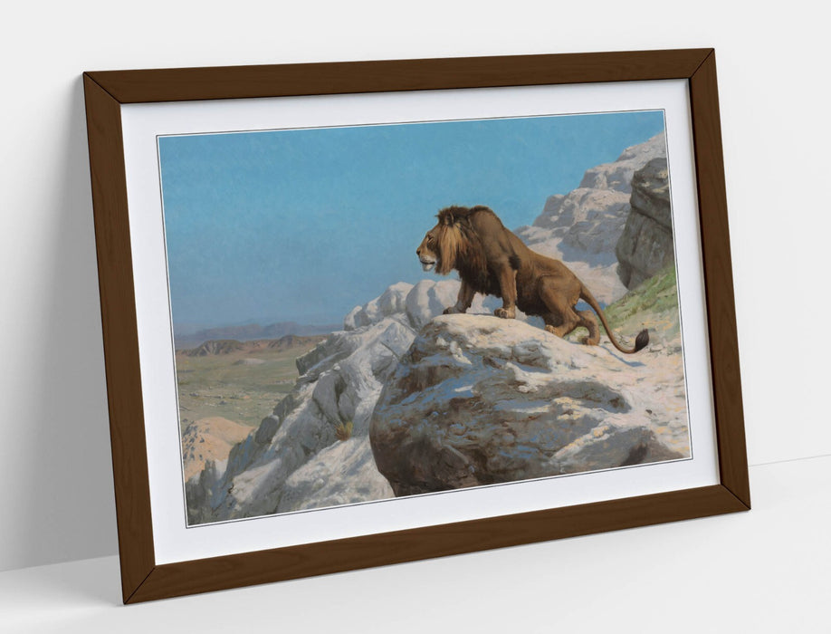 Framed Wall Art - Jean-Leon Gerome Lion Painting Print | UK Made Woodgrain Frame