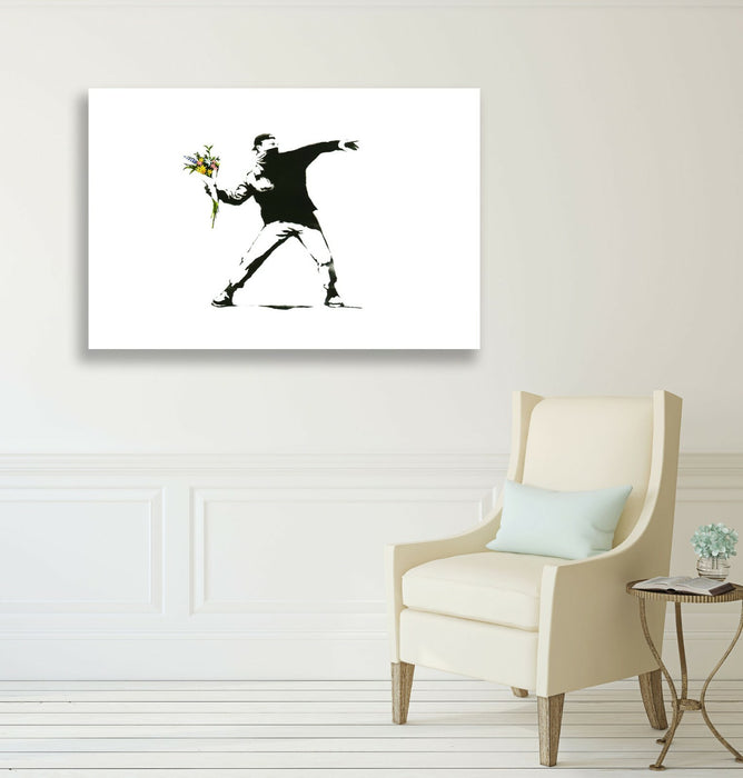 BANKSY - FLOWER CHUCKER THROWER -  CANVAS STREET WALL ART PRINT ARTWORK