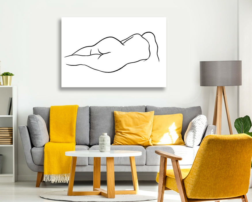 CANVAS WALL ART PRINT ARTWORK BLACK AND WHITE RECLINING NUDE WOMAN LINE DRAWING