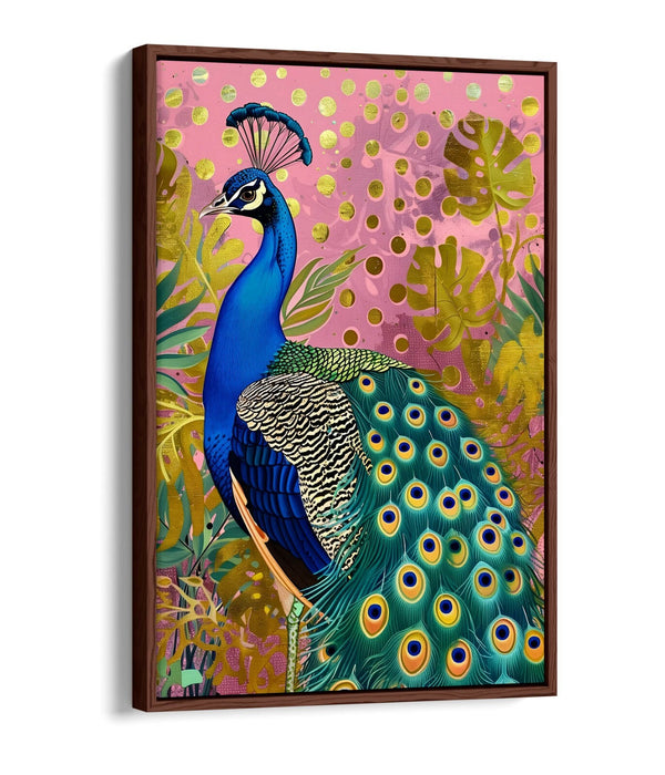 Peacock Canvas Art - Multi Colour Portrait With Float Effect Frame, Ready To Hang