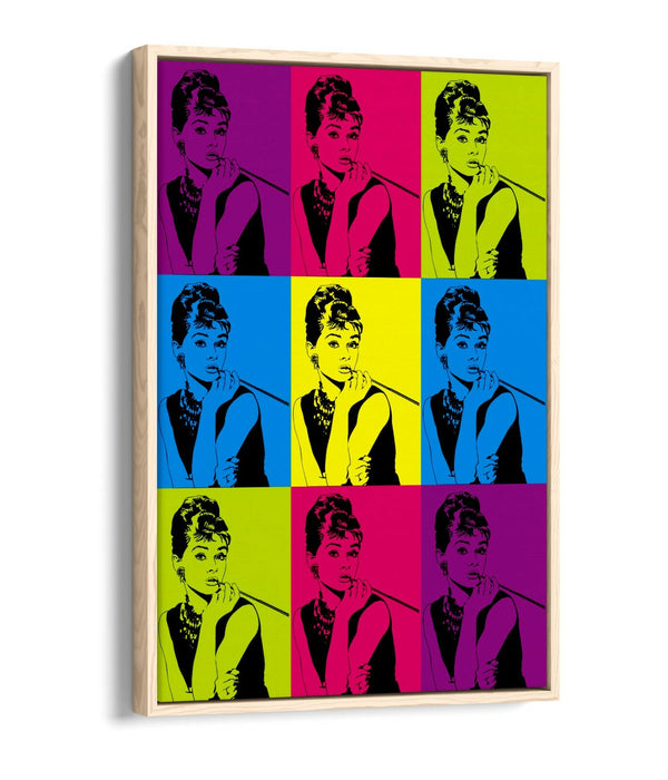 AUDREY HEPBURN COLOURFUL POP ART -FLOAT EFFECT CANVAS WALL ART PRINT