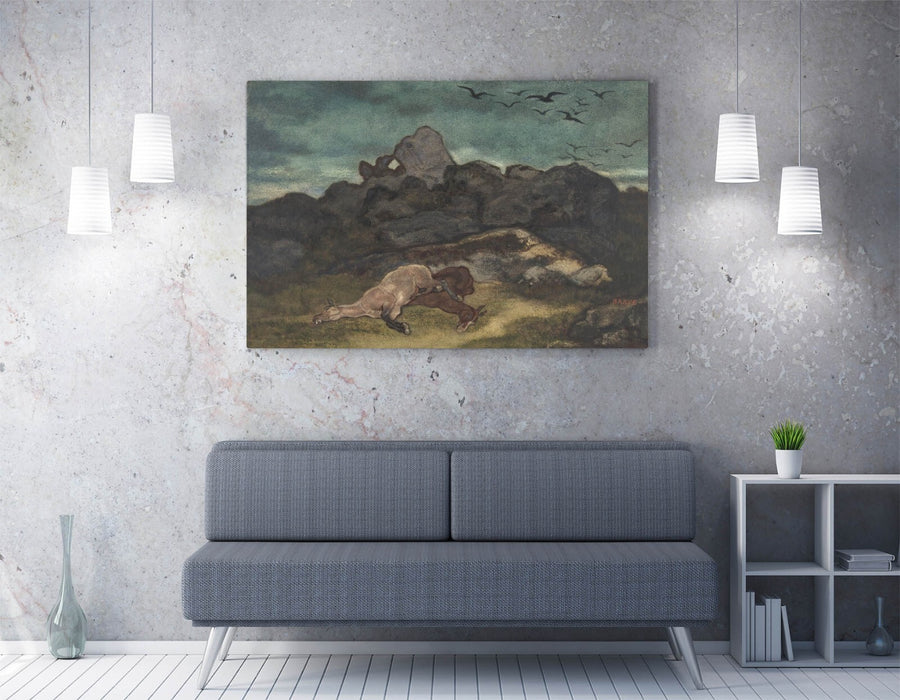 ANTOINE-LOUIS BARYE, DEAD HORSES -CANVAS WALL ARTWORK PICTURE PRINT