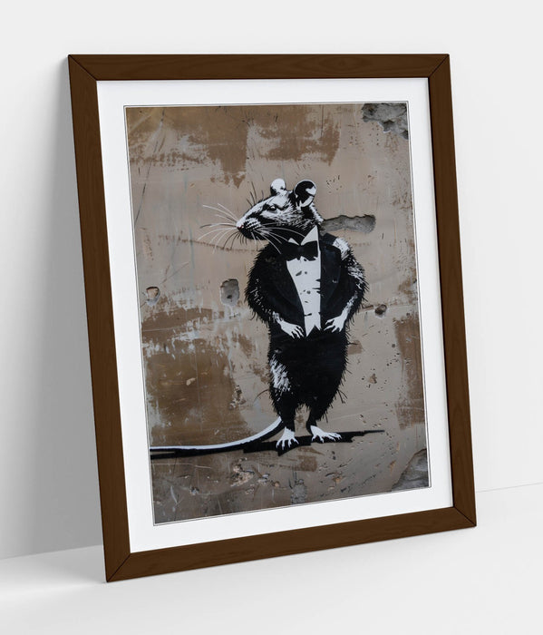 Framed Wall Art – Banksy Style Rat Tuxedo Print | Matte Paper Poster