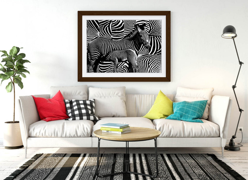 Zebra Stripe Wall Art – Handmade Framed Animal Print With Woodgrain Frame