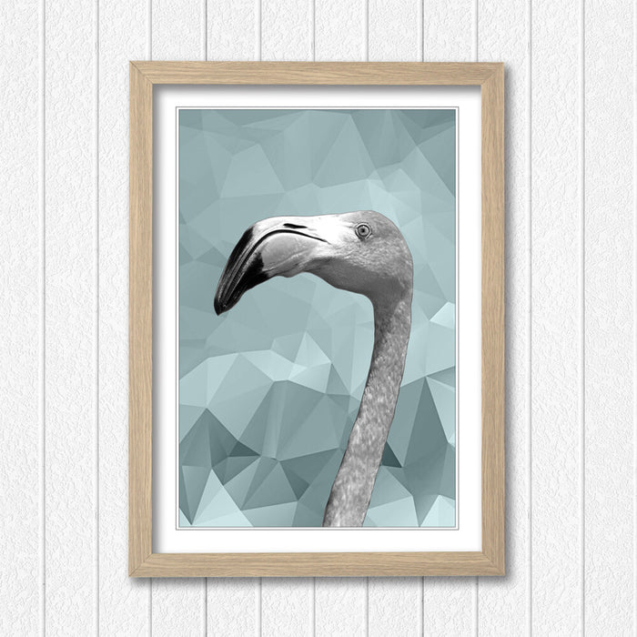 FLAMINGO BLACK AND WHITE DUCK EGG BLUE GEO FRAMED POSTER WALL ART PRINT ARTWORK