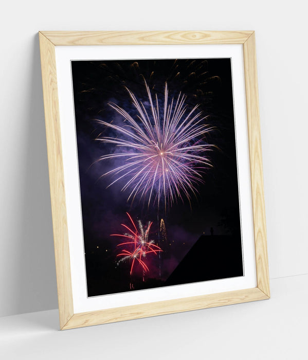 Framed Wall Art – Purple Fireworks Print On Matte Paper Poster | UK Made Frame