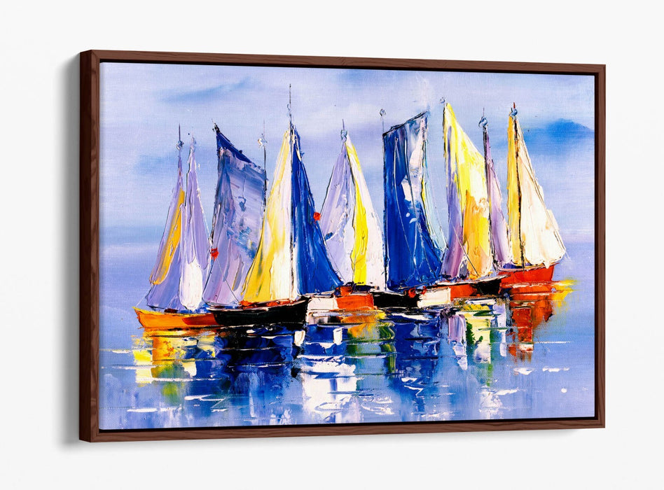 Sailing Boats Canvas Art - Nautical Seascape Wall Decor With Float Effect Frame