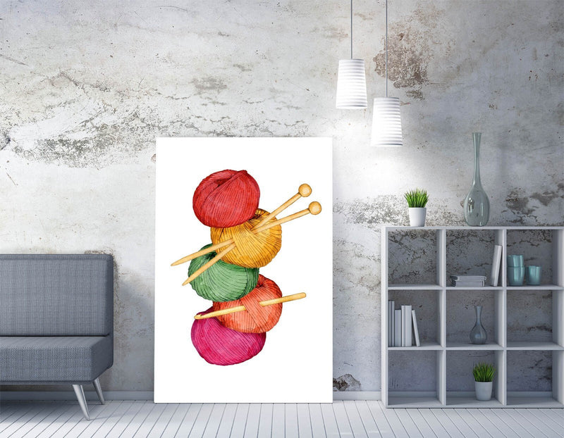 Colorful Yarn Canvas - Handmade Knitting Wall Print | Premium Varnish Finish Art
