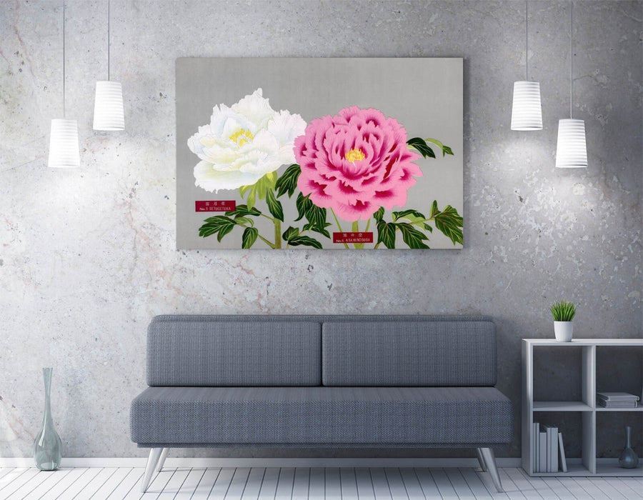 Canvas Wall Art - Pink And White Peonies Vintage Floral Print With Premium Varnish Finish