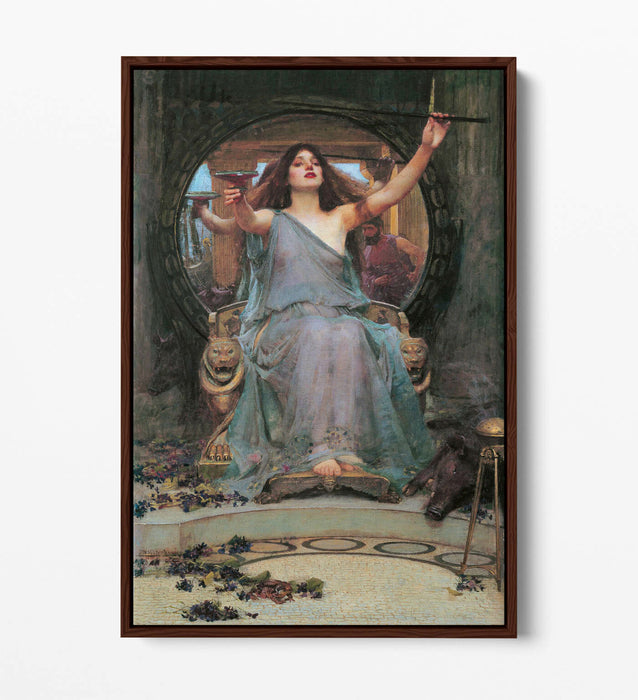 WATERHOUSE CIRCE OFFERING THE CUP -FLOAT EFFECT CANVAS WALL ART PIC PRINT- GREY