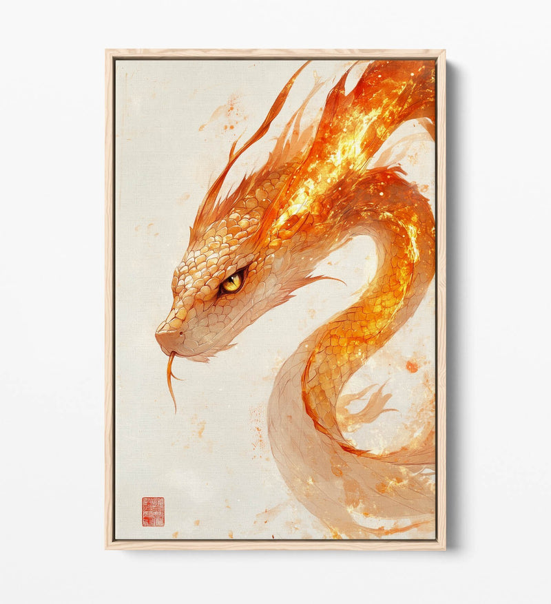 Canvas Wall Art - Fiery Snake Print On Float Effect Canvas With 30mm Frame