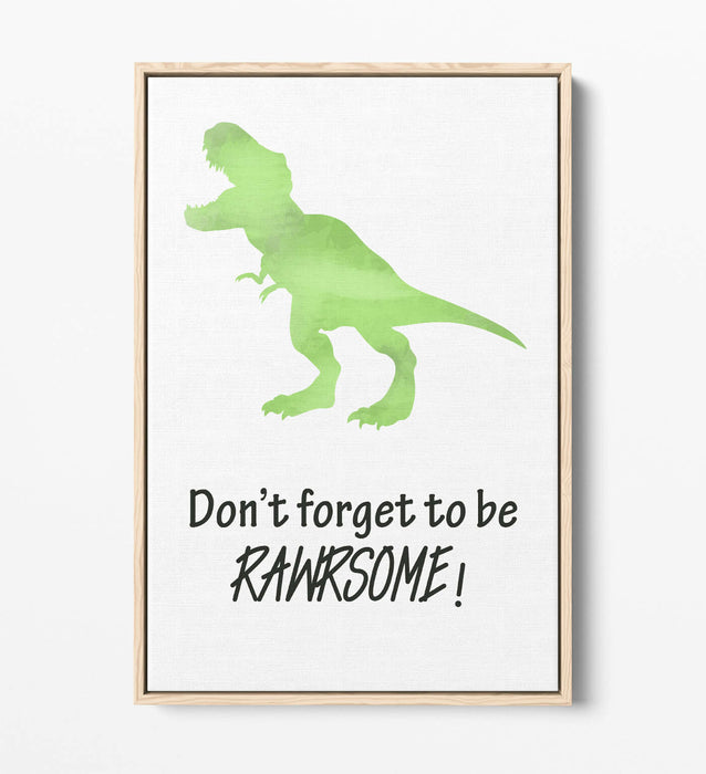 "RAWRSOME" DINOSAUR WATERCOLOUR KIDS NURSERY -FLOAT EFFECT CANVAS WALL ART PRINT