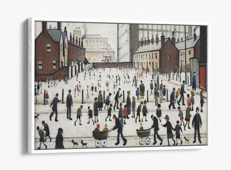 LS LOWRY WINTER IN PENDLEBURY -FLOAT EFFECT CANVAS WALL ART PIC PRINT- GREY