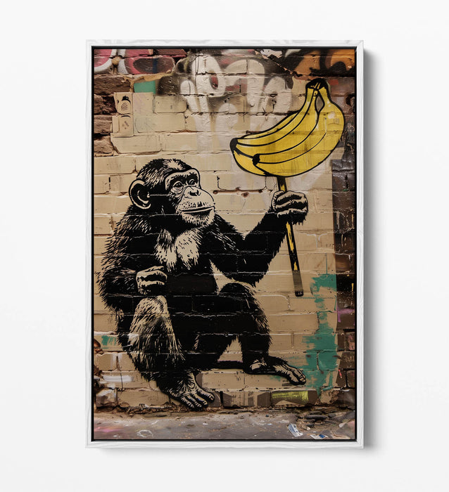 Monkey Canvas Art - Funny Banana Wall Art | Float Effect Canvas Print