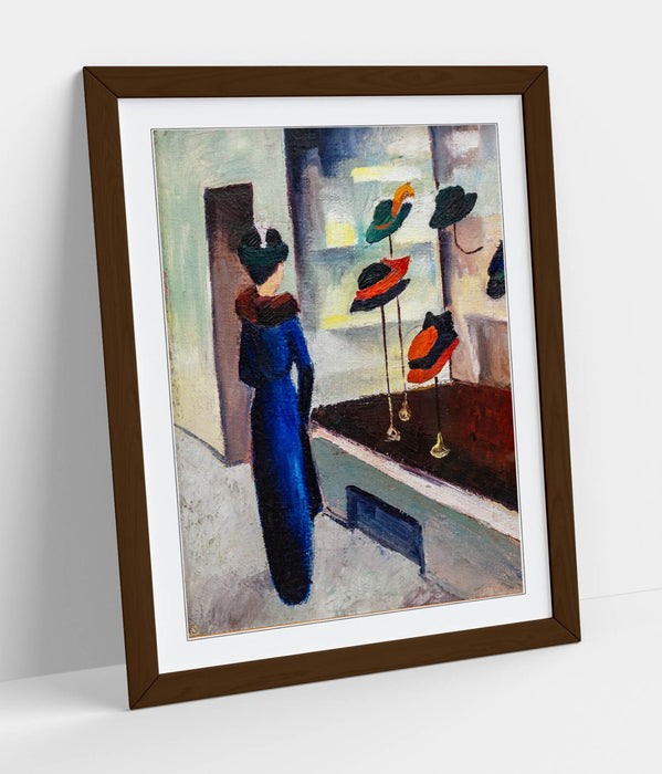 Framed Wall Art - August Macke Hutladen III Poster Print | Matte Paper, Wood Grain Frame