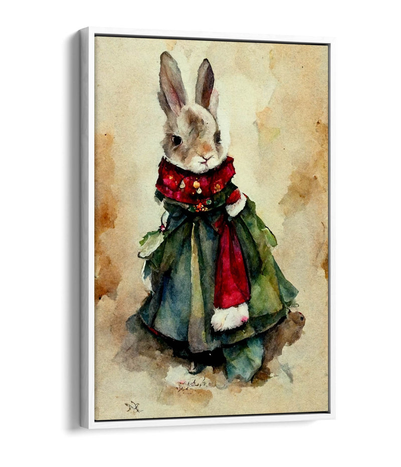 Canvas Wall Art - Watercolour Victorian Rabbit Print With Float Effect Frame