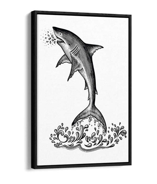 Shark Canvas Wall Art - Float Effect Ocean Animal Print On MDF Frame