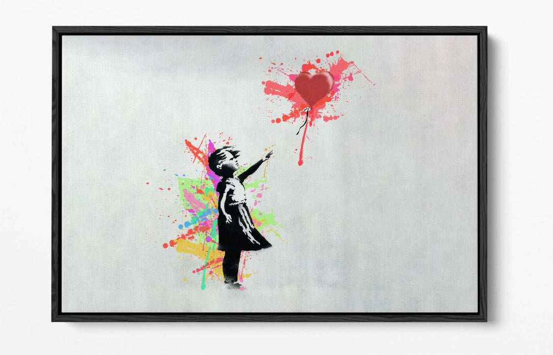 BANKSY, BALLOON GIRL RAINBOW SPLASH ART 2 -FLOAT EFFECT CANVAS WALL ART PRINT
