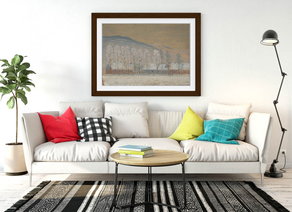 Framed Wall Art - Winter Landscape Poster Print With Woodgrain Finish Frame