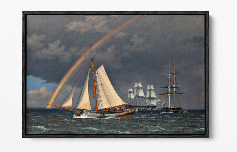 Float Effect Canvas Art - Rainbow At Sea Painting | Premium 30mm Deep Frame
