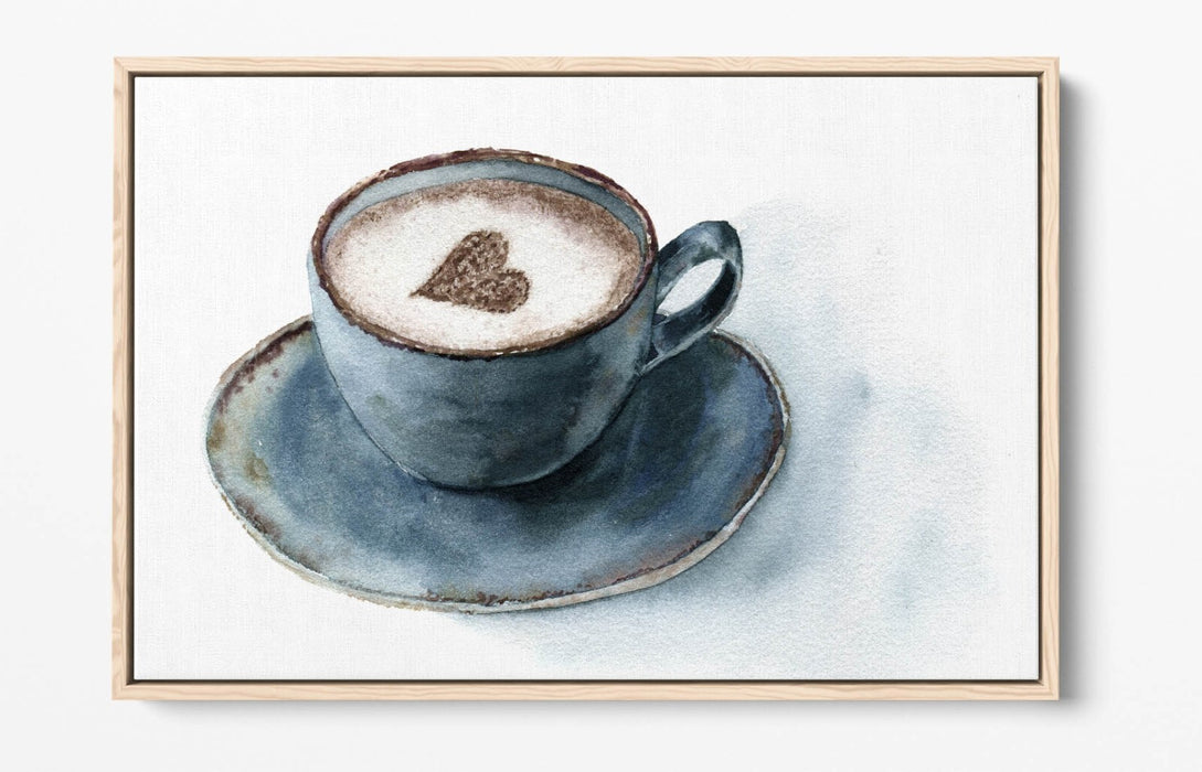 Canvas Wall Art - Watercolour Heart Print On Float Effect Canvas With Custom Deep Frame