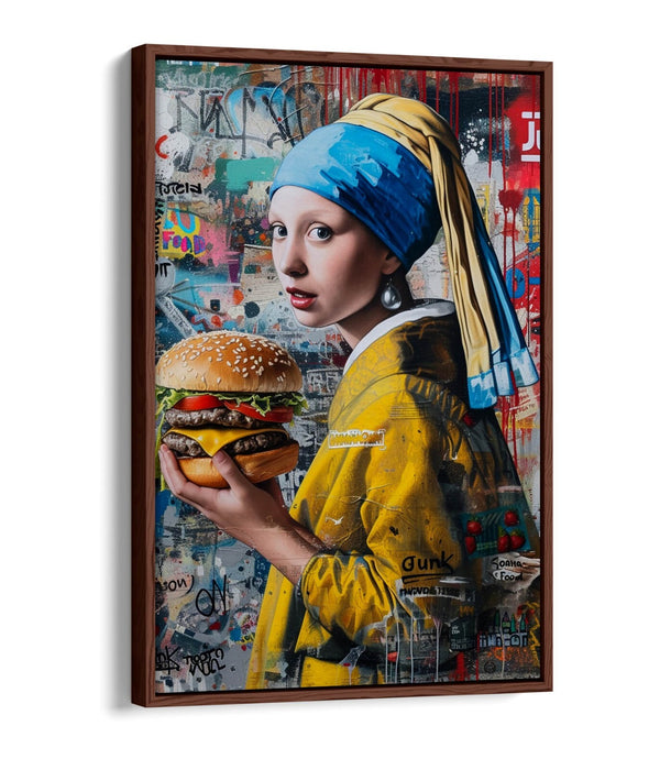 Canvas Wall Art - Girl With A Pearl Earring Graffiti Decor Print | Float Effect
