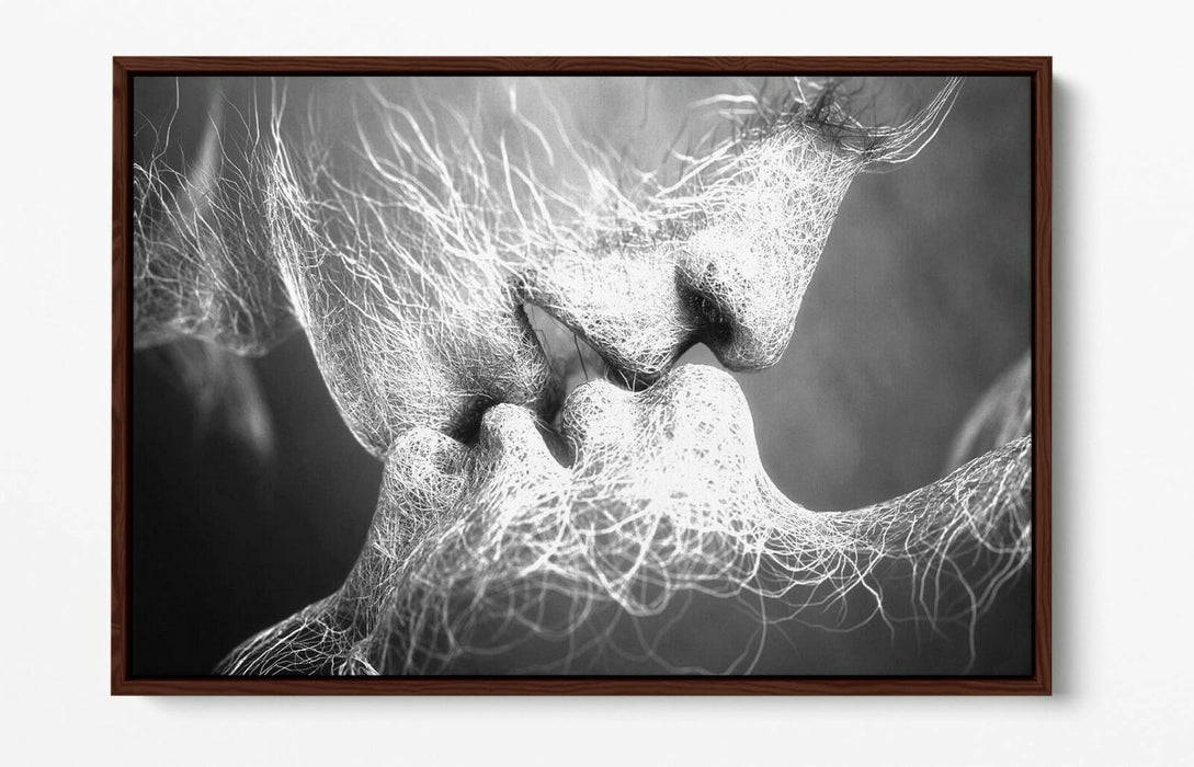 Float Effect Canvas Art – Lovers Kiss Black and White Graffiti Wall Decor