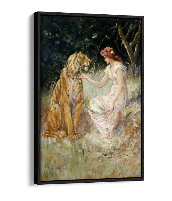 Canvas Wall Art Print | Premium Float Effect Canvas Frame With Lady And Tiger Artwork