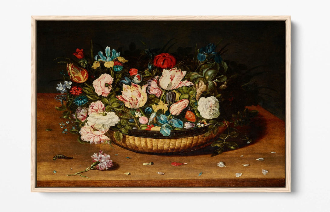 OSIAS BEERT, BASKET OF FLOWERS -FLOAT EFFECT CANVAS WALL ART PRINT