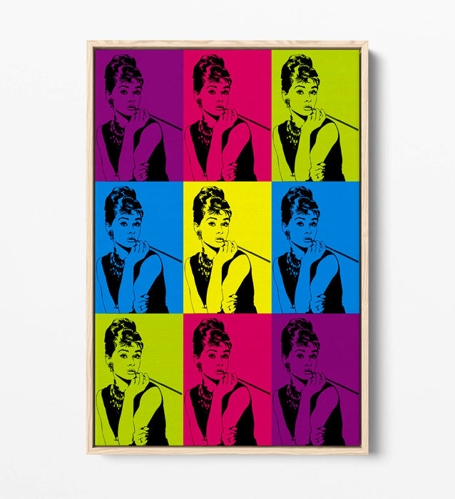AUDREY HEPBURN COLOURFUL POP ART -FLOAT EFFECT CANVAS WALL ART PRINT