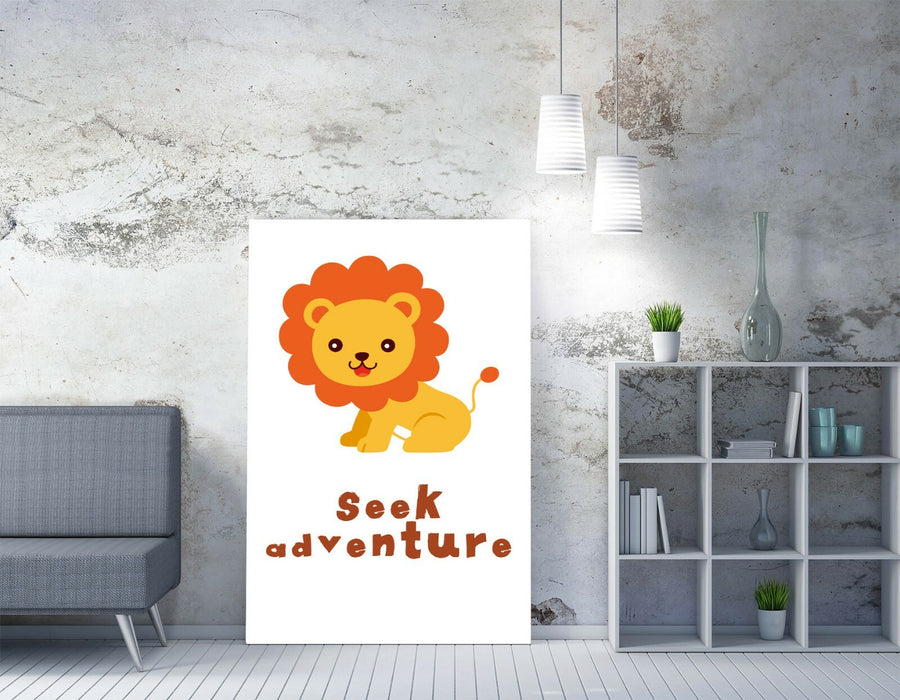 "SEEK ADVENTURE" LION QUOTE KIDS ROOM NURSERY -CANVAS WALL ART PICTURE PRINT