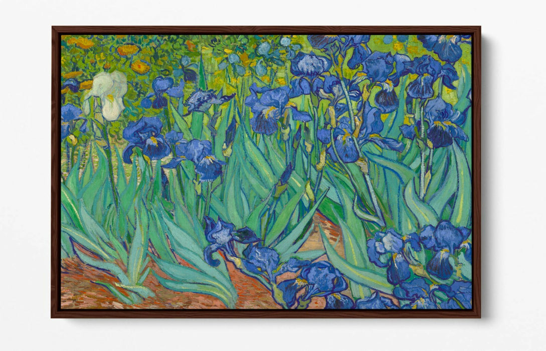 VAN GOGH IRISES -FLOAT EFFECT CANVAS WALL ART PIC PRINT- BLUE GREEN
