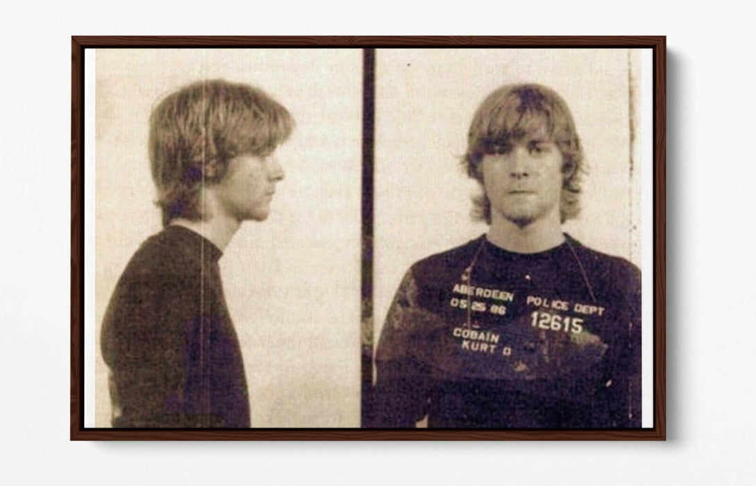 KURT COBAIN MUGSHOT 1 -FLOAT EFFECT CANVAS WALL ART PIC PRINT- BROWN & WHITE