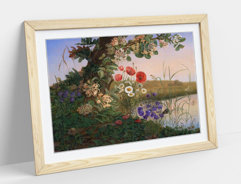 Framed Wall Art Poster - Flower Art Print With Natural Wood Frame & Matte Finish