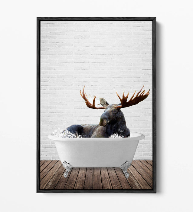 MOOSE IN BATHTUB -QUIRKY BATHROOM FLOAT EFFECT CANVAS WALL ART PIC PRINT