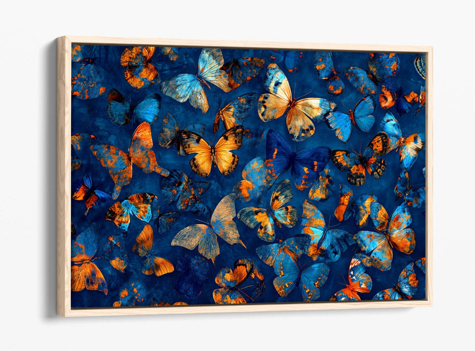 Butterflies Canvas Art - Orange Blue Float Effect On Premium MDF Frame