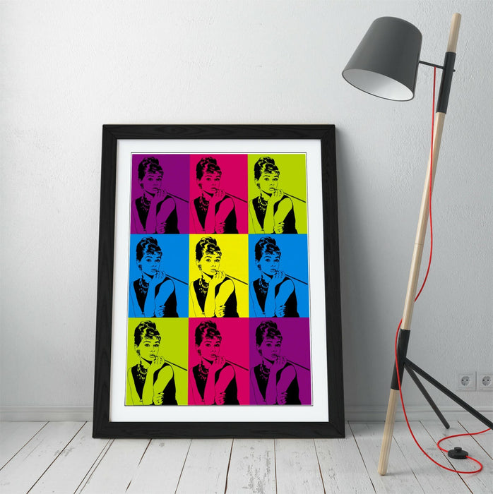 AUDREY HEPBURN COLOURFUL POP ART -FRAMED WALL ART PICTURE PRINT