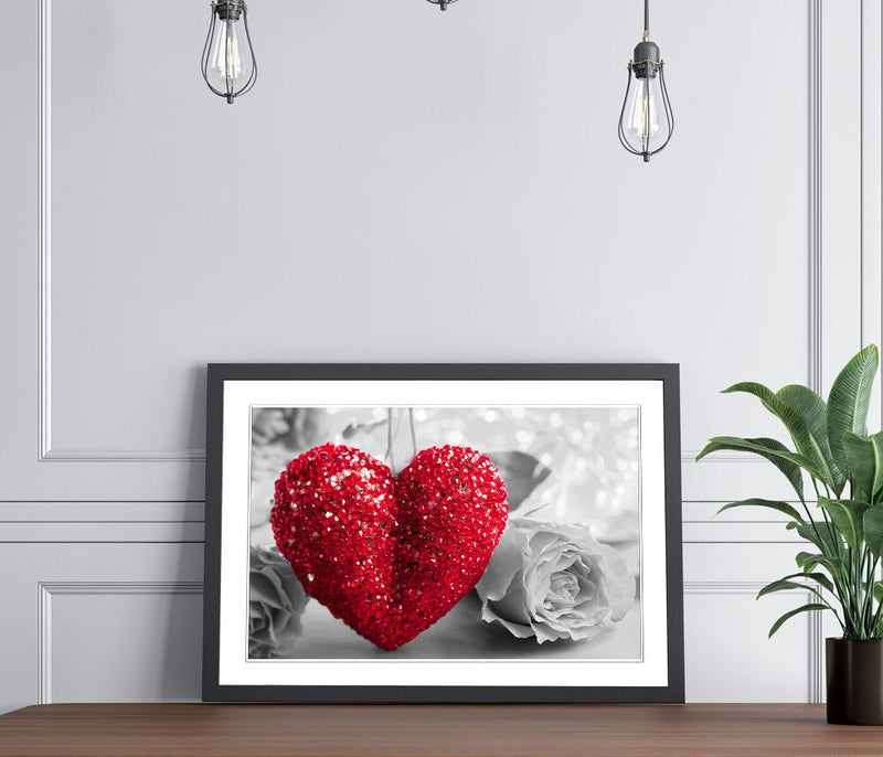 Canvas Wall Art - Heart Rose Love Artwork | Framed Handmade Print