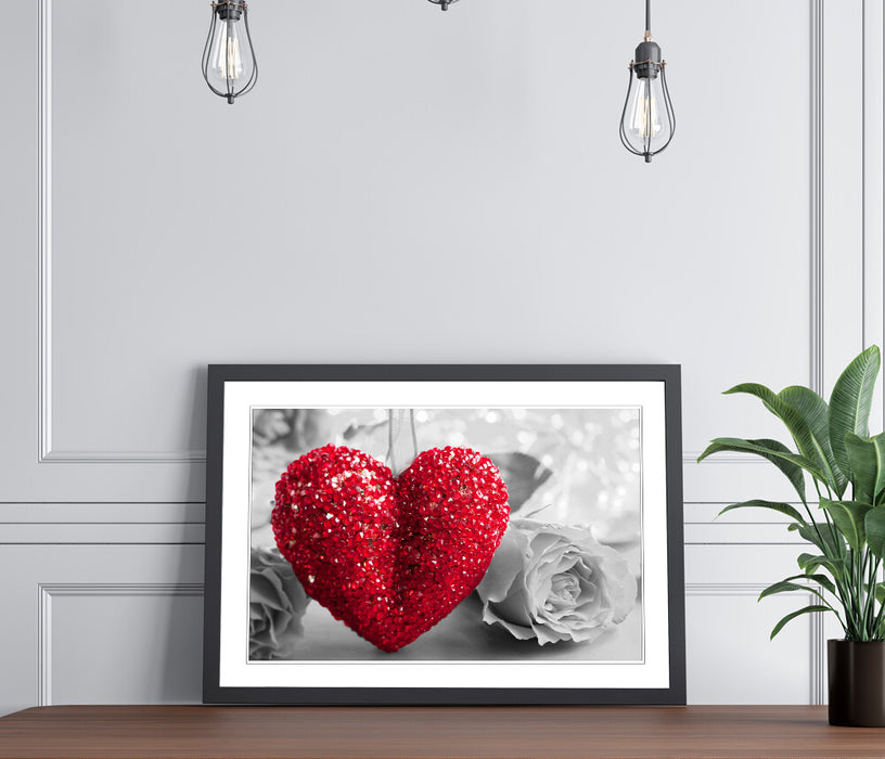 Canvas Wall Art - Heart Rose Love Artwork | Framed Handmade Print