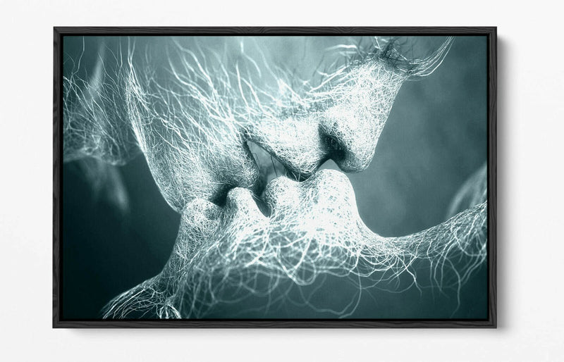 Canvas Wall Art - Lovers Kiss Duck Egg Blue Float Effect Handmade Print
