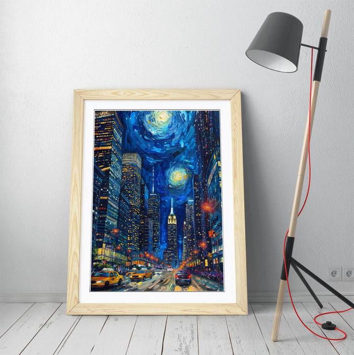 Framed Wall Art – New York Cityscape Starry Night Van Gogh Print | Handmade Matte Paper Poster