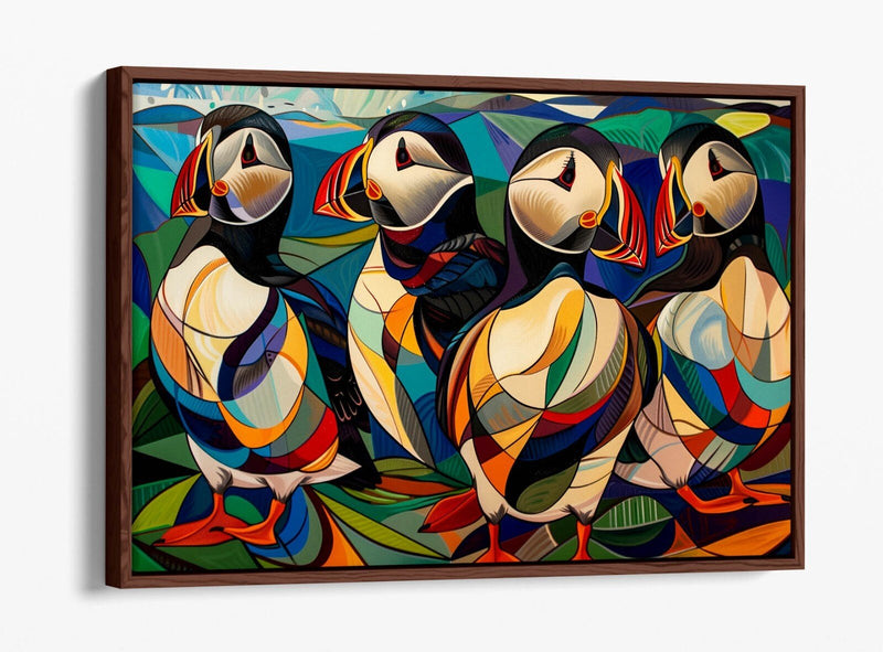 Puffins Canvas Art - Contemporary Wall Decor With Float Effect Canvas Print
