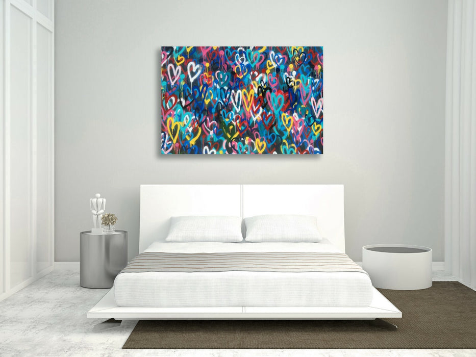 LOVE WALL HEARTS GRAFFITI CANVAS WALL ART PRINT STREET ARTWORK PICTURE BANKSY