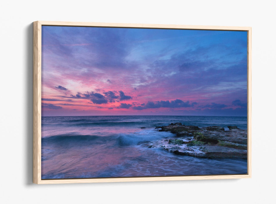 Canvas Wall Art - Ocean View Seashore Pink Sunset Float Effect Print