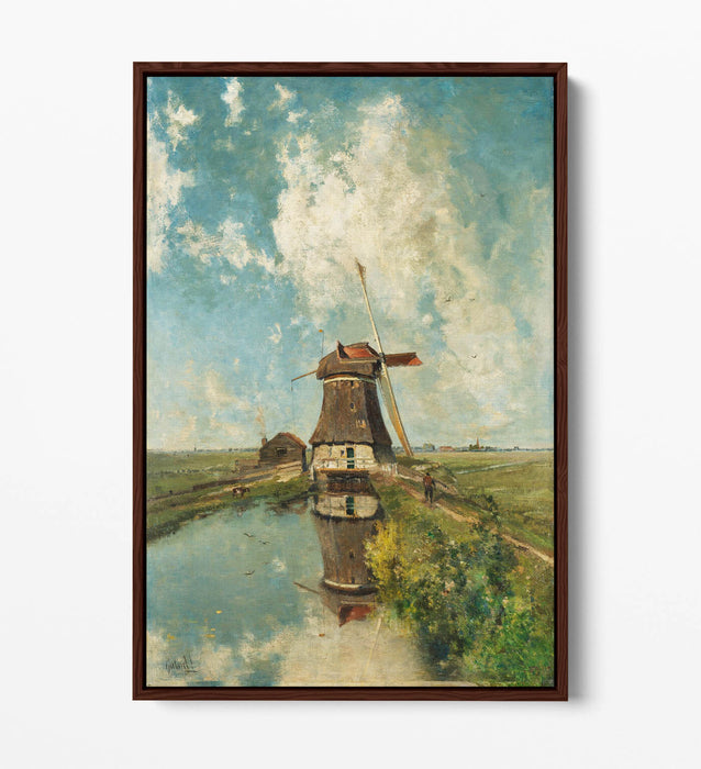 PAUL GABRIEL, WINDMILL ON A POLDER WATERWAY -FLOAT EFFECT CANVAS WALL ART PRINT